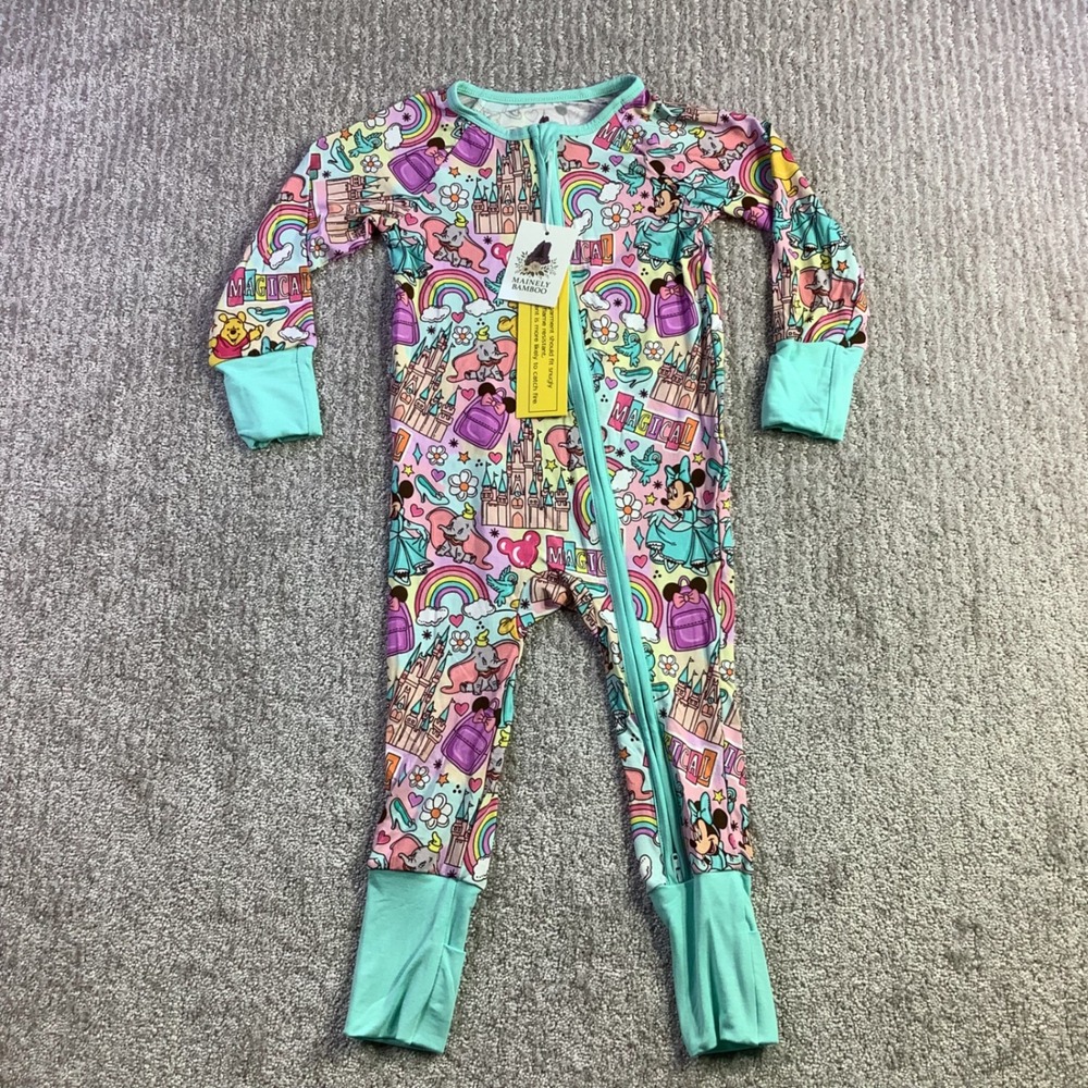 Mainely Bamboo Magical Disney Character Print Zip Up Sleeper 18-24M NWT